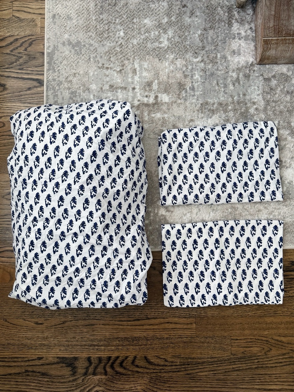Anthropologie Blue Motif Organic Cotton Queen Sheets Set